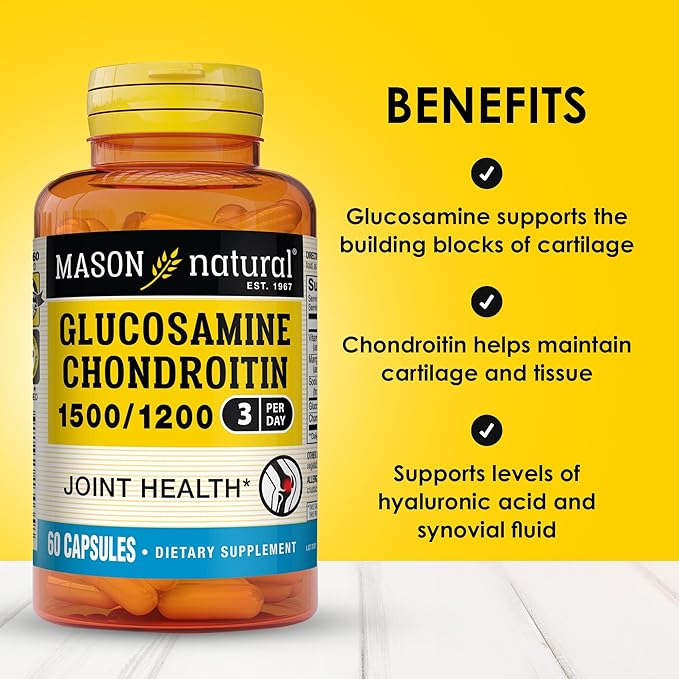 MASON NATURAL Glucosamine Chondroitin 1500/1200 3 Per Day with Vitamin C - Supports Joint Health, Improved Flexibility and Mobility*, 60 Capsules