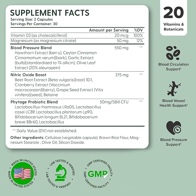 nooro Vital Flow Advanced Blood Circulation Supplement with Nitric Oxide Boost, Vitamin D3, Magnesium, Probiotic Blend, Veins Support Non-GMO and Gluten Free 240 Capsules