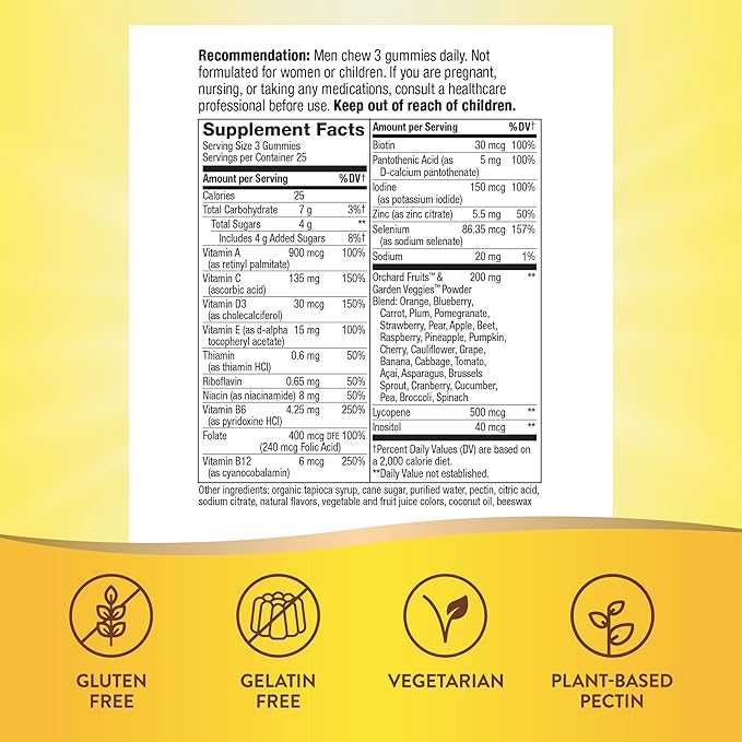 Nature's Way Alive! Men's Premium Gummy Multivitamin, Supports Healthy Heart, Muscle Function*, Full B-Vitamin Complex, Orange, Grape, Cherry Flavored, 75 Gummies (Packaging May Vary)