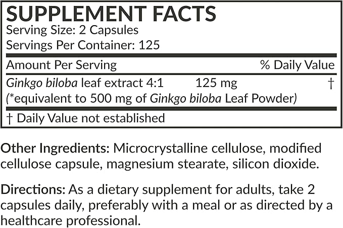 Futurebiotics Ginkgo Biloba Extra Strength Supports Brain Function & Memory Support, 250 Vegetarian Capsules