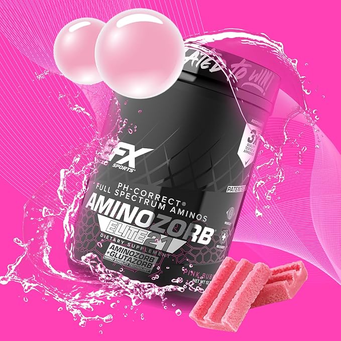 EFX Sports Aminozorb Elite 21 | PH-Correct, Full Spectrum Aminos + Glutamine | Essential & Non Essential Aminos | Zero Sugars | 30 Servings (Pink Bubblegum)