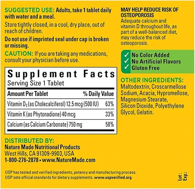 Nature Made Calcium 300 Tablets 750 MG with D3&K