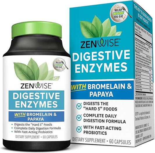 Zenwise Health Digestive Enzymes and Bromelain for Gut Health - Probiotic Multi Enzymes with Prebiotics and Probiotics for Women and Men for Digestive Health and Bloating Relief for Digestion - 60 CT