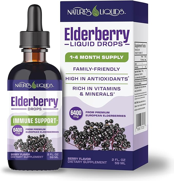 Nature's Liquids Organic Elderberry Syrup Sugar Free | Immune Support for Kids and Adults | 1 Serving Equals 60 Elderberries (2 Fl Oz)