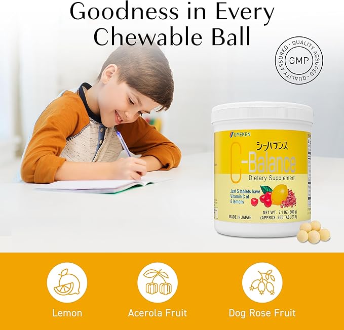 Umeken C-Balance Chewable Vitamin C Supplements, High Potency for Adults & Kids, with Citric Acid and Gamma-linolenic Acid, Vitamin C Chewables, 7.1 Ounce, 200g, 4.5 Months Supply, Pack of 6
