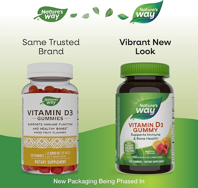 Nature's Way Vitamin D3 Gummies, Supports Immune and Bone Health*, 2000 IU (50 mcg) per 2-gummy Serving, Mixed Fruit Flavored, 120 Gummies