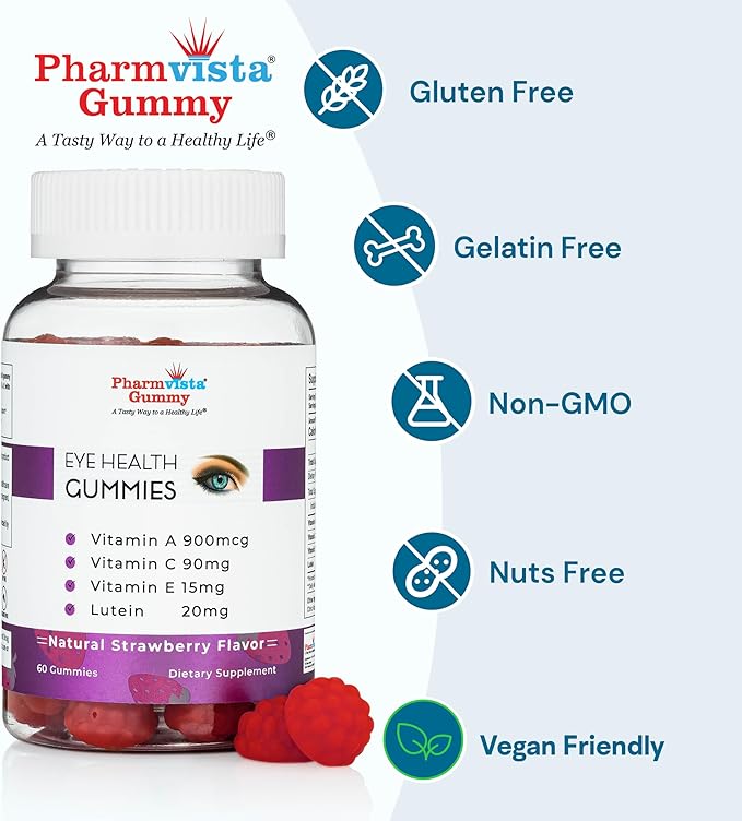 Eye Health Support Gummy - Vitamin A + C + E + Lutein - Gluten Free, Vegan Friendly Supplement - 60 Count