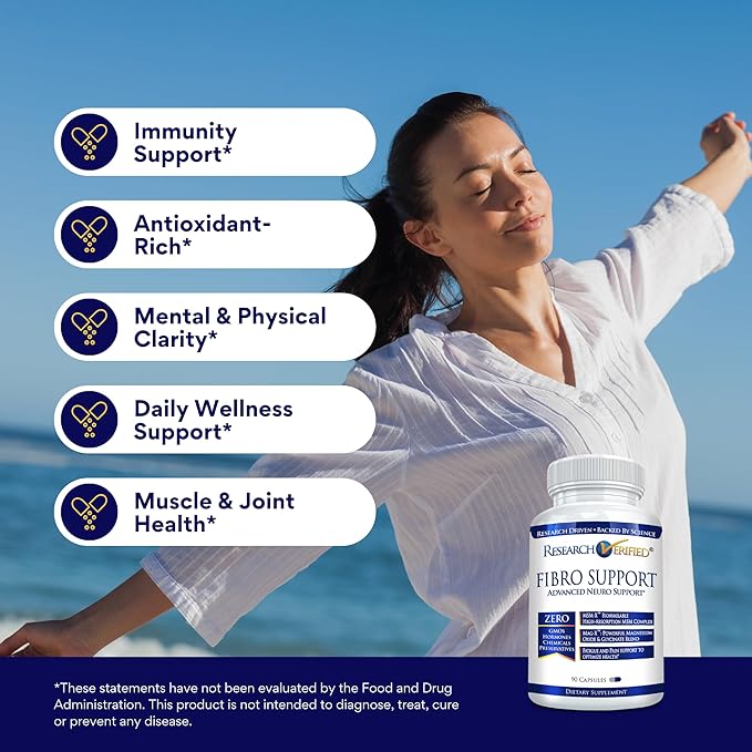 Research Verified Fibro Support - 540 Capsules - MSM, Magnesium, Vitamin D3, BioPerine - 6 Month Supply - Vegan
