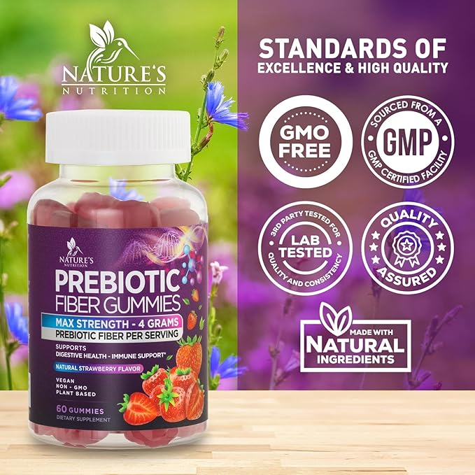 Fiber Gummies for Adults, Daily 4g Gummy Fiber Supplement, Prebiotic Gummy Digestive Health Support - Plant Based Soluble Fiber Chews, Prebiotics Supports Regularity & Digestion Non-GMO - 60 Gummies