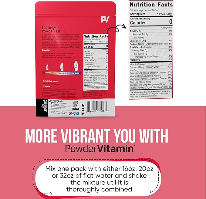 Electrolytes Powder Plus, Keto, Raspberry, Sugar Free, Pink Himalayan Salt, 1000mg Potassium, 120mg Calcium, 120mg Magnesium, Non-GMO, Zero Calories, (16 Hydration Packets)