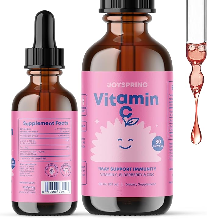 JoySpring Liquid Zinc for Kids - Vitamin C Supplement and Children’s Vitamin D Drops