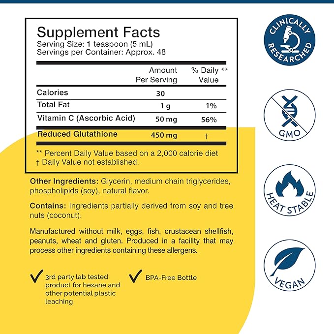 Researched Nutritionals Liposomal Glutathione (450mg) Liquid Gel + Vitamin C - Tri-Fortify - Aid Natural Energy, Immune Support & Detox - Clinically Researched for Absorption - Watermelon (8 Fl Oz)