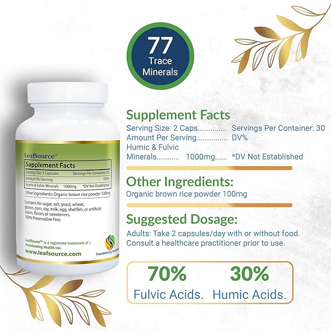 Humic Fulvic Acid 60 vcap 77 Trace Minerals Electrolytes Collagen Vitamins Superior Humic to Fulvic Ratio More Energy Better Gut Health Joint Health Hydration Nutrient Absorption