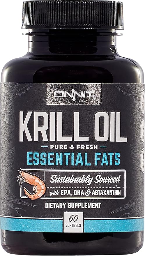 ONNIT Antarctic Krill Oil Soft Gels, Dietary Supplement with Omega-3s, EPA, DHA, Astaxanthin and Phospholipids to Support Coginitive, Cardiovascular and Joint Health, 1000mg Per Serving, 60 Count