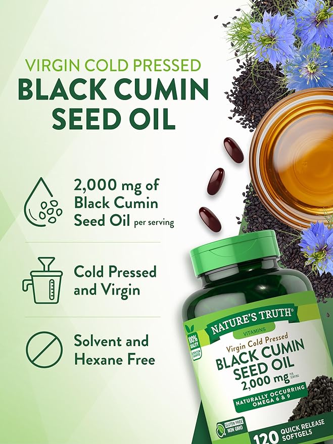 Nature's Truth Black Seed Oil Pills | 2,000mg | 120 Softgels | Virgin Cold Pressed Cumin | Non-GMO and Gluten Free Supplement