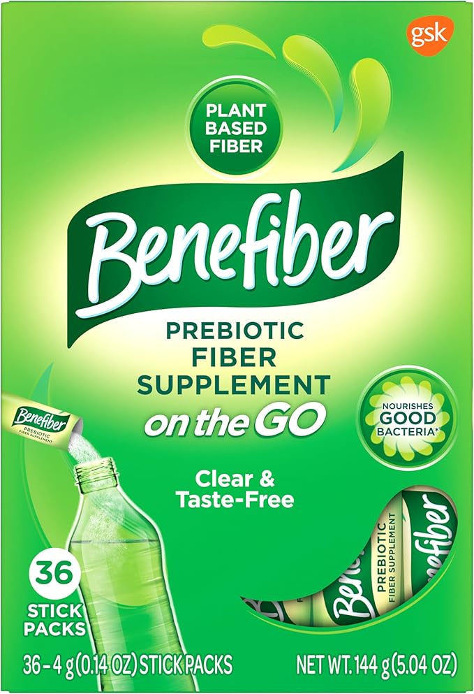 Benefiber On The Go Prebiotic Fiber Supplement Powder for Digestive Health, Daily Powder, Unflavored Stick Packs - 36 Sticks (Pack of 2)