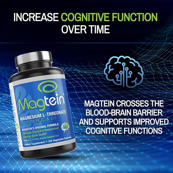 Magtein Magnesium L-Threonate to Improve Cognition, Focus, Memory, Sleep Quality and Brain Health with Small Caps - 120 Vegetable Capsules