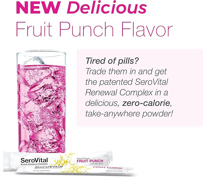 Serovital Rapid Dissolve Powder - Anti-Aging Supplement for Women, Skin Benefits, Energy and Better Sleep | 30 Day Supply - Fruit Punch