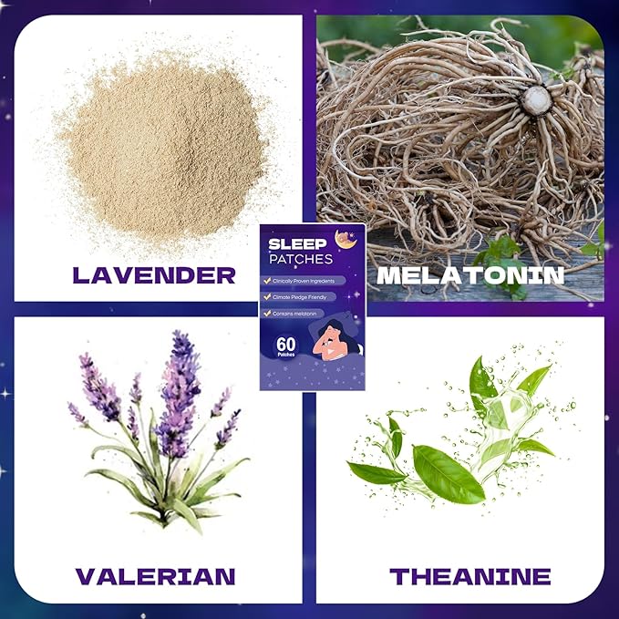 Sleep Patches for Adults, 60 Pack Upgraded Deep Sleep Patches, All Natural Deep Sleep Patches, Quick Acting Ingredients, for Men and Women, Easy to Use That Last All Night-Violet-A10