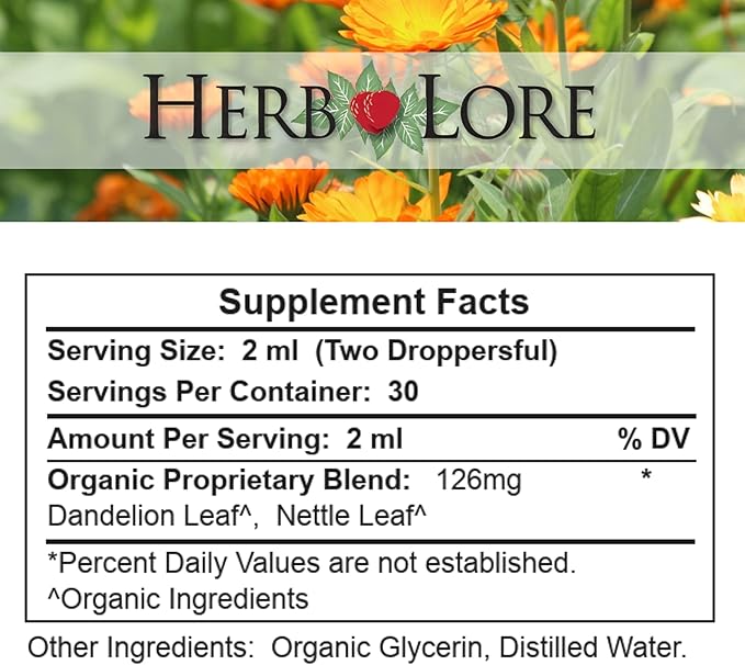 Herb Lore Organic Dandelion & Nettle Tincture - Liquid Dandelion Leaf & Stinging Nettle Leaf Extract Drops (2 fl oz)