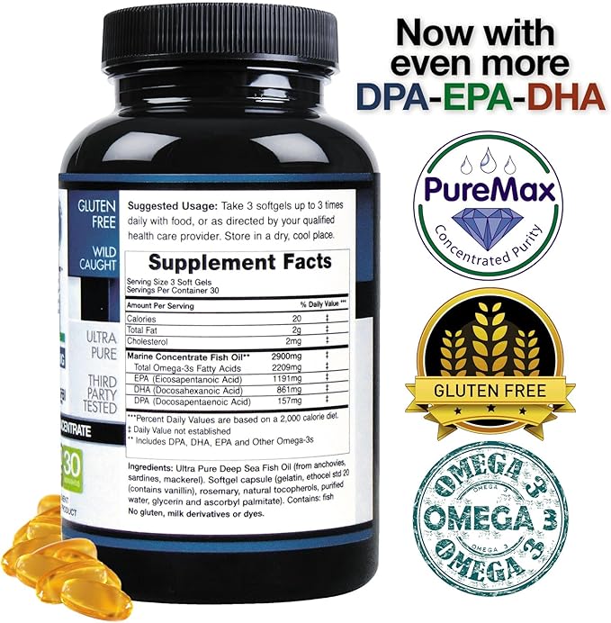 Wild Caught Omega 3 Fish Oil DPA-EPA-DHA Supplement 2,900 Milligrams - Now with Even More DPA-EPA-DHA