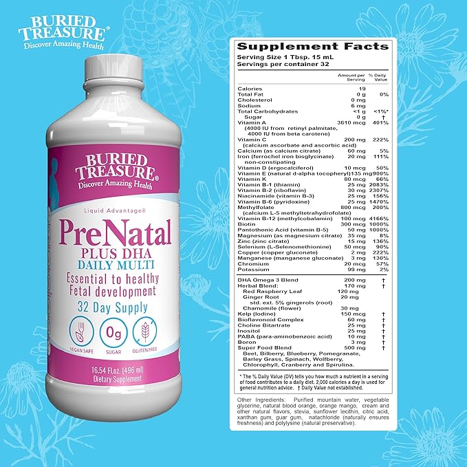 Buried Treasure Prenatal Plus DHA Complete, 16 oz, Natural DHA Omega3 Iron