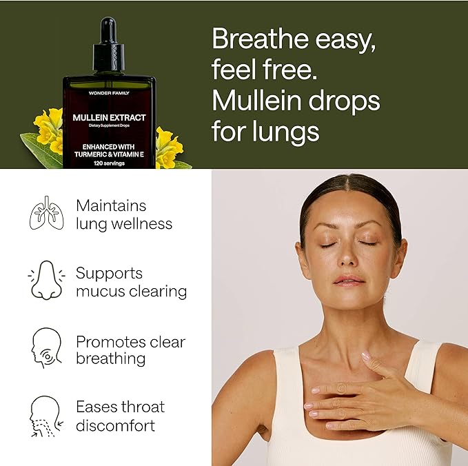 Mullein Drops - Mullein Leaf Extract for Lungs Cleanse & Detox - 3-in-1 Lung Support Supplement