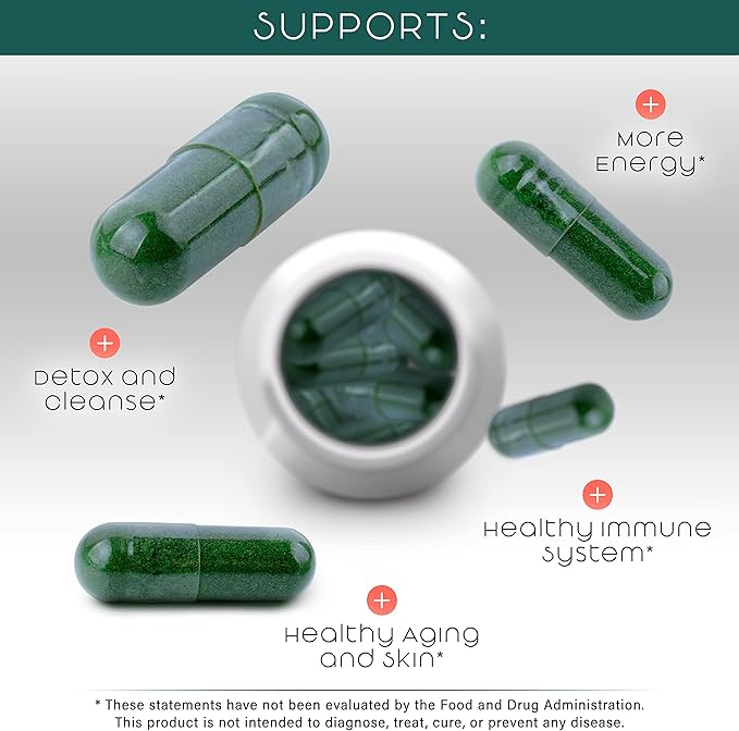 Organic Spirulina and Chlorella Capsules – Chlorophyll Pills & Blue Green Algae to Support Powerful Detox, Energy & A Healthy Immune System– 3X More Chlorella Spirulina Powder/Serving – 90 Ct