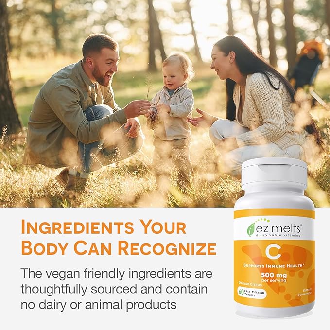 EZ Melts Dissolvable Vitamin C 500 mg, Sugar-Free, 1-Month Supply