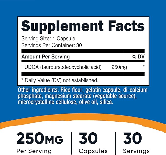 Nutricost Tudca 250mg, 30 Capsules (Tauroursodeoxycholic Acid) - Gluten Free, Non-GMO