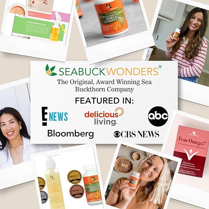 Organic Sea Buckthorn Oil, Omega-7 Complete Softgels, 180 Count, with Omega 3, 6 & 9, Supports Hair, Skin & Nail Health, 1000mg per Serving