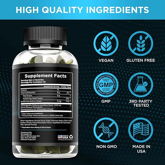 Ashwagandha Gummies 1500mg | Stress Relief, Immune Support, Calm Mood, Energy | Natural Berry Flavor | 90-Day Supply | Vegan, Gluten-Free, Non-GMO | Supplement for Men & Women (2-Pack)