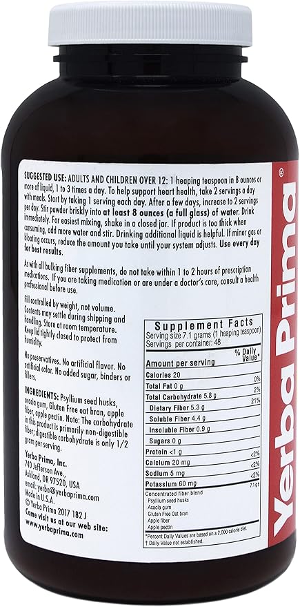 Yerba Prima Soluble Fiber Formula Powder, 12 Ounce - Premium Dietary Fiber Supplement, Natural, Concentrated Soluble Fiber, Gluten Free, Non-GMO, Made in USA