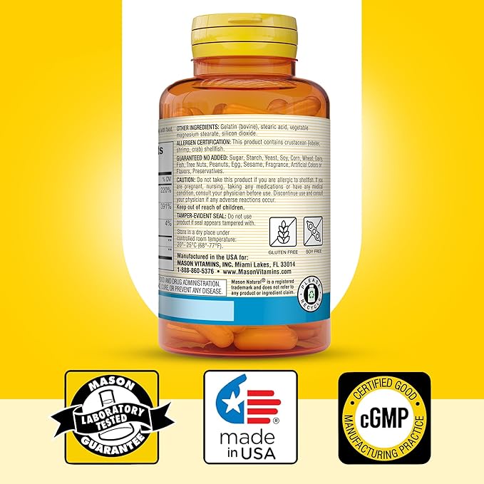 MASON NATURAL Glucosamine Chondroitin 1500/1200 3 Per Day with Vitamin C - Supports Joint Health, Improved Flexibility and Mobility*, 100 Capsules