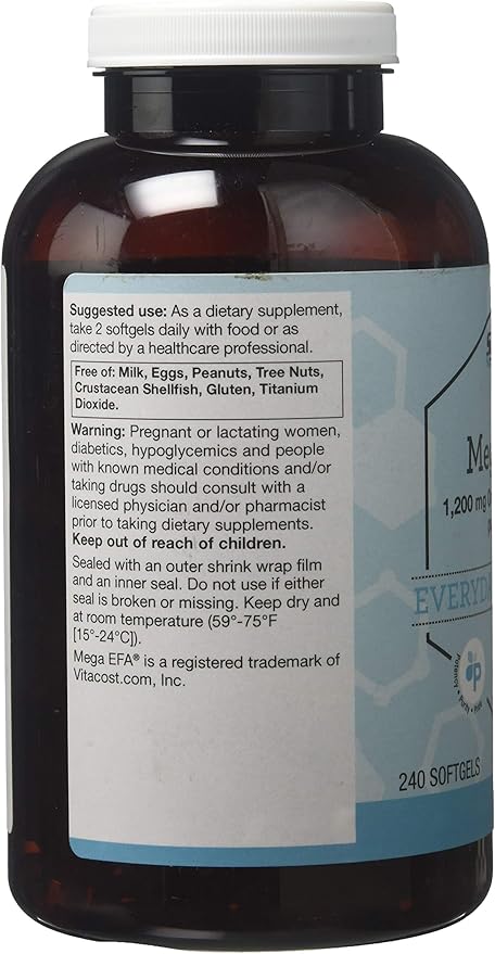 Vitacost Synergy Mega EFA® Mini Gels - 1200 mg per serving Omega 3 EPA & DHA Natural Strawberry -- 240 Softgels