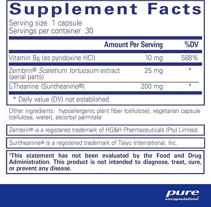 Pure Encapsulations Rapid Calm - Stress & Sleep Support Supplement - Contains Vitamin B6, Zembrin & Suntheanine L-Theanine - Non-GMO, Gluten-Free & Vegan - 30 Capsules