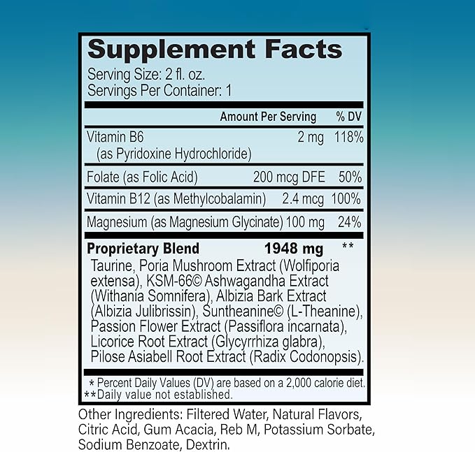 Calm & Easy - Natural Stress Relief Shot, KSM-66 Ashwagandha, Suntheanine L Theanine, Calming Adaptogen Drink, Relaxation, Focus, and Mood | 2 oz Liquid Bottle (6 Pack)