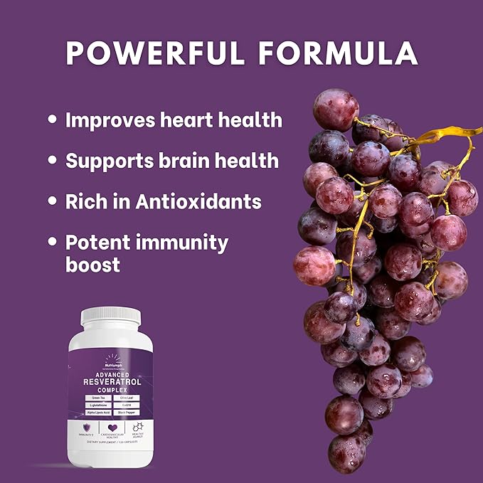 Advanced Resveratrol Complex – 1400mg Antioxidant Supplement with CoQ10, L-Glutathione, Alpha Lipoic Acid, Green Tea, Olive Leaf, and Black Pepper – 120 Vegan Capsules – Non-GMO, Made in USA
