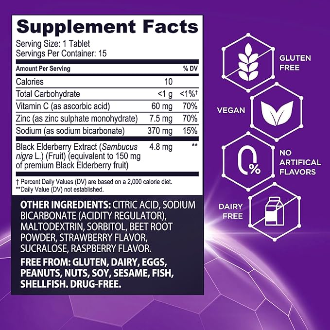 Sambucol Black Elderberry Tablets with Vitamin C & Zinc - Immune Support Supplement, Black Elderberry with Zinc and Vitamin C Effervescent Tablets, High Antioxidants, Drink Fizzies- 30 Count