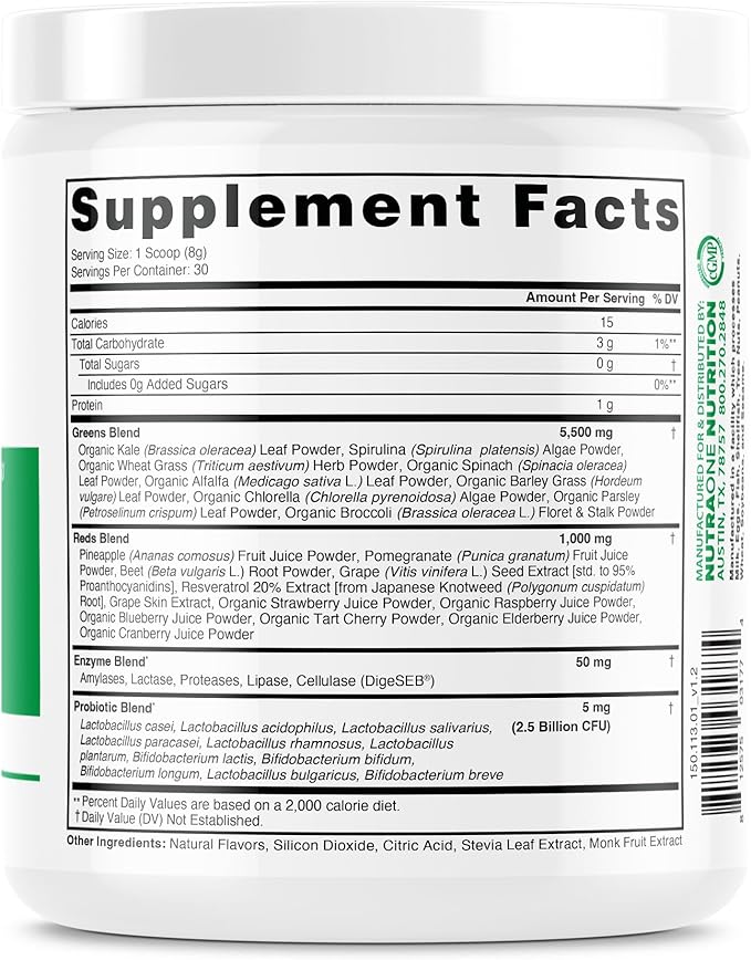 NutraOne Ideal Greens Antioxidant and Nutrient-Rich Superfood Greens Powder Supplement Berry- 30 Servings