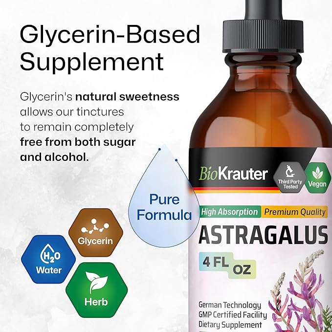 BIO KRAUTER Astragalus Tincture - Astragalus Root Extract for Immune Support - Alcohol and Sugar Free - High Absorption - Vegan Drops 4 Fl.Oz.