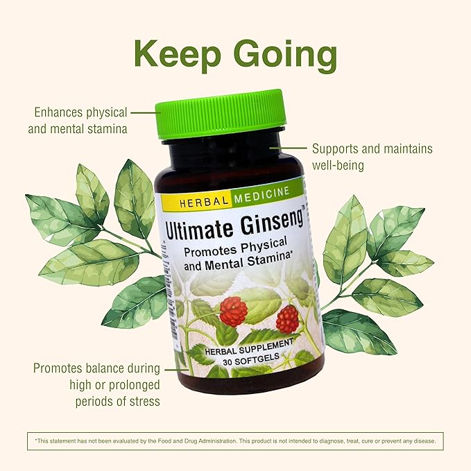 Herbs Etc. Ultimate Ginseng Softgels - Support Continuous Physical Activity - Aids Brain Health - Supports Daily Stamina for Physical & Intellectual Activity - Gluten-Free - 30 Softgels (30 Servings)