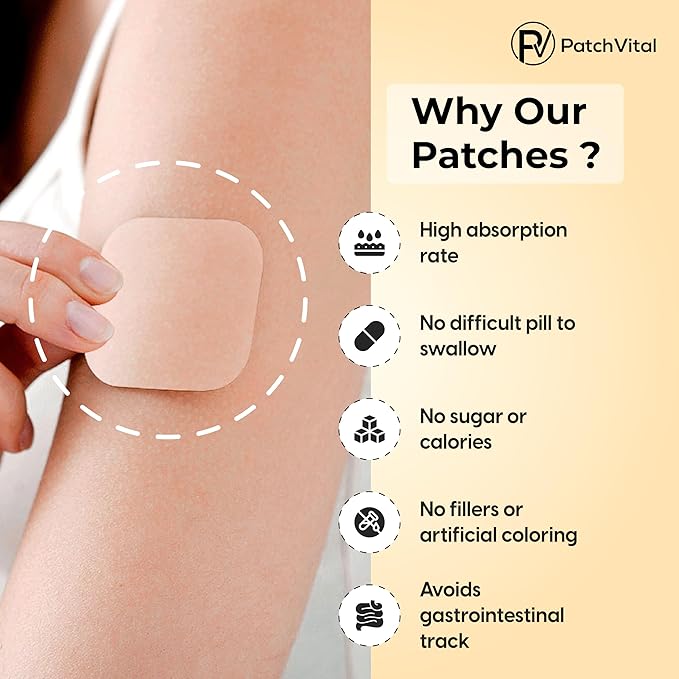 Vital Energy Patches (30 Count) - Vitamin B12 Awake Patch Water-Resistant Plant-Based B3 B5 Vitamins & Mineral Energy Solution for Focus & Stamina - Easy to Use Long-Lasting Sugar-Free Caffeine-Free