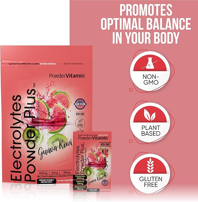 Electrolytes Powder Plus, Keto, Guava Kiwi, Zero Sugar, 1000mg Potassium, 120mg Calcium, 120mg Magnesium, Non-GMO, Zero Calories, 30 Hydration Packets