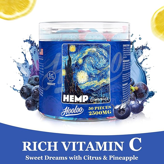 Hemp Gummies - High Potency for AdultsNatural Tasty Fruit Flavors Vitamins, Omega 3 for Deep Bedtimes, Focus, Unwind, Made in USA