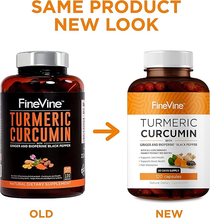 Turmeric Curcumin with BioPerine Black Pepper and Ginger - Made in USA - 120 Vegetarian Capsules for Advanced Absorption, Joints Support