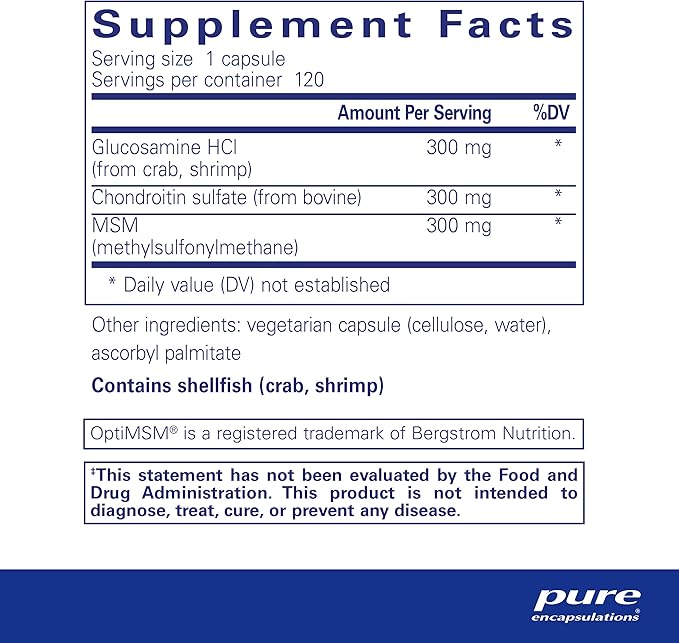 Pure Encapsulations Glucosamine Chondroitin with MSM - Supports Joint Health & Normal Cartilage Formation* - Maintains Enzyme Activity - Gluten-Free & Non-GMO - 120 Capsules
