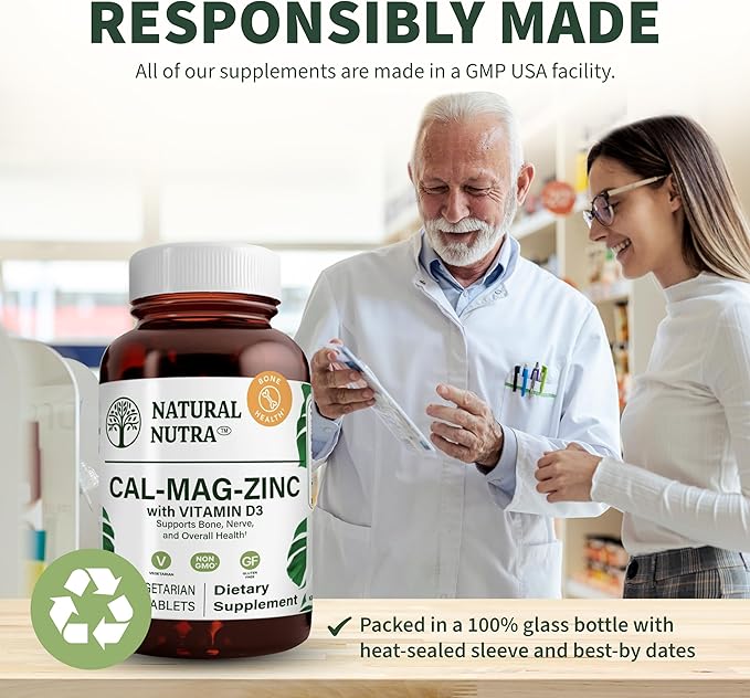Natural Nutra Calcium Magnesium Zinc Supplement with Vitamin D3 for Bone Strength, Helps Improve Muscle Strength, Health Gluten Free, and Sugar Free, Essential Mineral Complex 100 Count (Pack of 3)