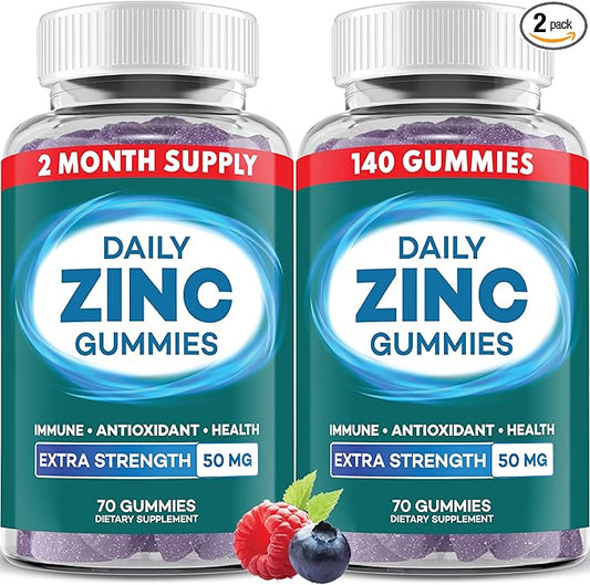 Zinc Gummies 50 mg, Daily Support, Immune System*, Enzyme Functions*, Natural Energy* - 140 Gummies, 70 Day Supply (2-Pack)