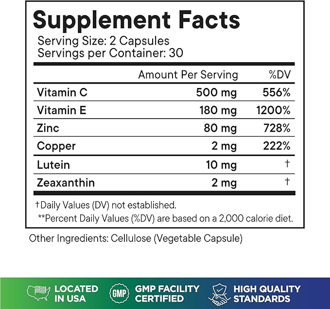 AREDS 2 Eye Vitamin & Mineral Supplement, Contains Lutein, Vitamin C, Zeaxanthin, Zinc & Vitamin E, with Added Copper - 60 Count